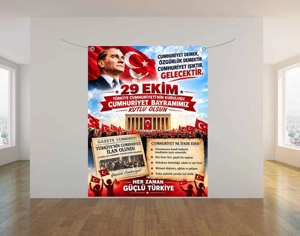 Cumhuriyet Bayramı Okul Hatıra Fotoğraf Brandası