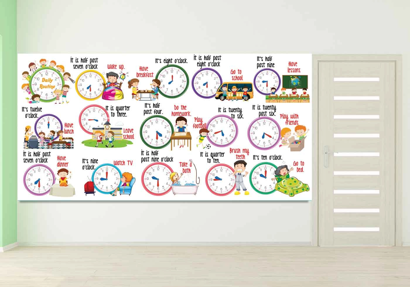 İngilizce Günlük Rutin Ve Saatler Duvar Görseli