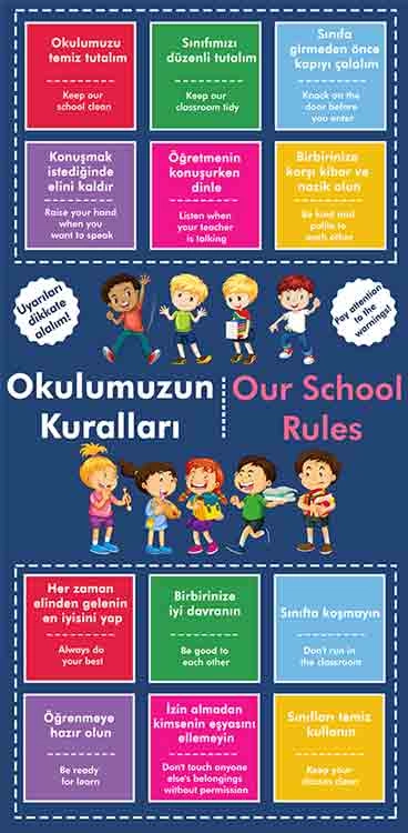 Okul Kuralları İngilizce Türkçe Kapı Giydirme