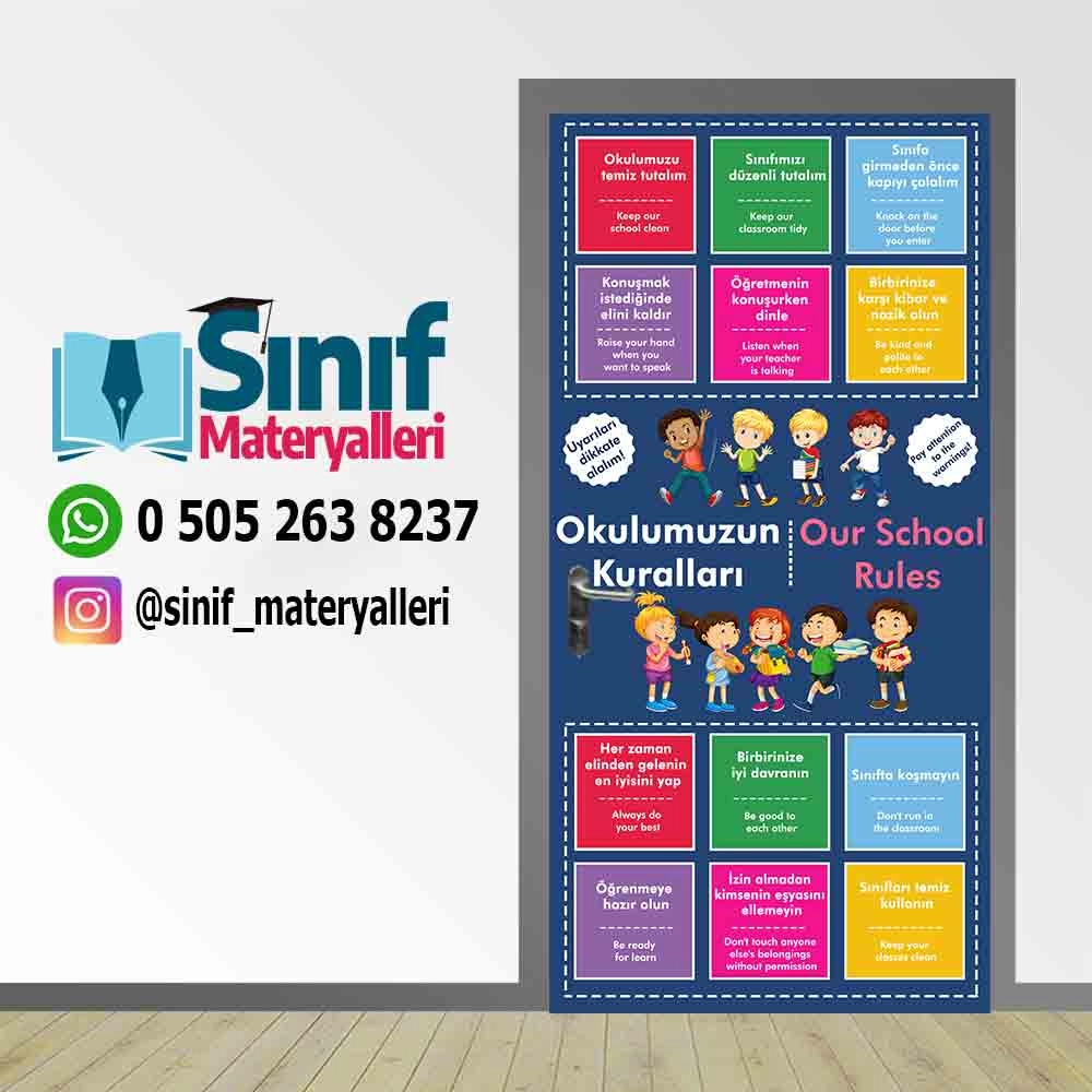 Okul Kuralları İngilizce Türkçe Kapı Giydirme