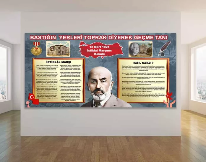 12 Mart İstiklal Marşının Kabulü Okul Panosu Posteri