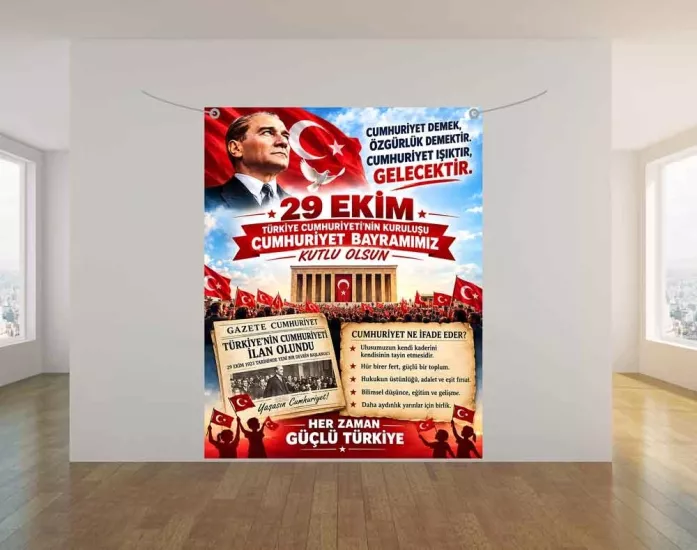 Cumhuriyet Bayramı Okul Hatıra Fotoğraf Brandası