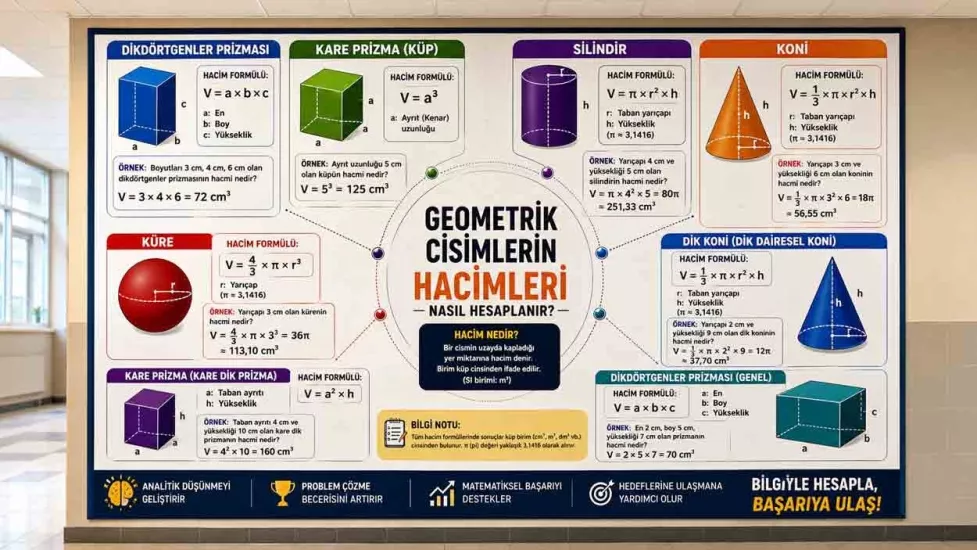 Geometrik Cisimlerin Hacim Hesapları Okul Posteri