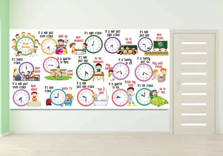 İngilizce Günlük Rutin Ve Saatler Duvar Görseli