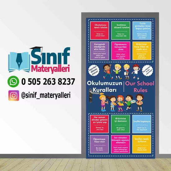 Okul Kuralları İngilizce Türkçe Kapı Giydirme