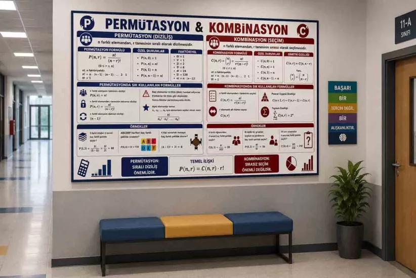Permütasyon Kombinasyon Matematik Okul Posteri