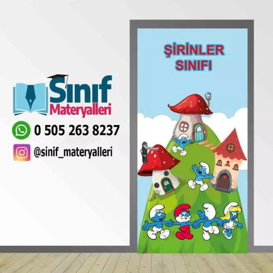 Şirinler Sınıfı Anaokulu İlkokul Kapı Giydirmesi
