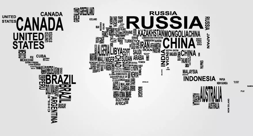 Siyah Beyaz Yazılarla Dünya Haritası Okul Posteri