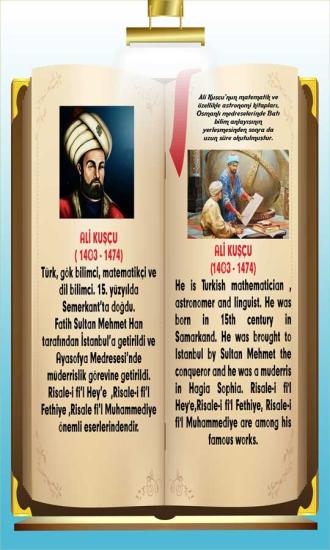 İngilizce Türkçe Türk Büyükleri Ali Kuşçu Ders afişi Poster