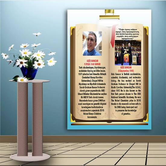 İngilizce Türkçe Türk Büyükleri Aziz Sancar Ders afişi Poster