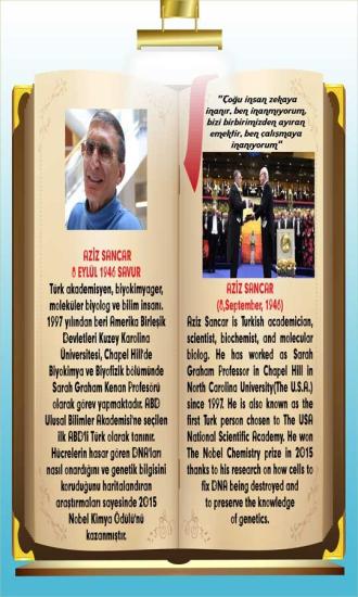 İngilizce Türkçe Türk Büyükleri Aziz Sancar Ders afişi Poster