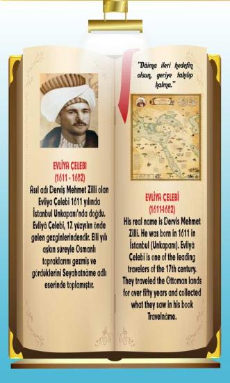 İngilizce Türkçe Türk Büyükleri Evliya Çelebi Ders afişi Poster