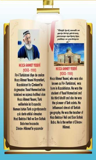 İngilizce Türkçe Türk Büyükleri Hoca Ahmet Yesevi Ders afişi Poster