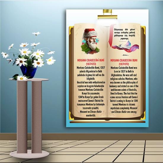 İngilizce Türkçe Türk Büyükleri Mevlana Ders afişi Poster