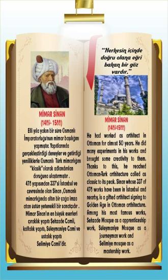 İngilizce Türkçe Türk Büyükleri Mimar Sinan Ders afişi Poster