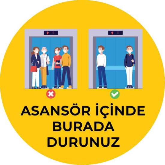 Korona Virüs Sosyal Mesafe Bandı Asansörde Burada Durun Uyarısı