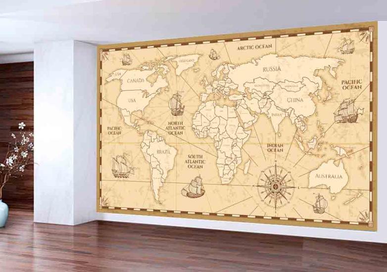 Ülkeler ve Sınırları Nostaljik Dünya Haritası Okul Posteri