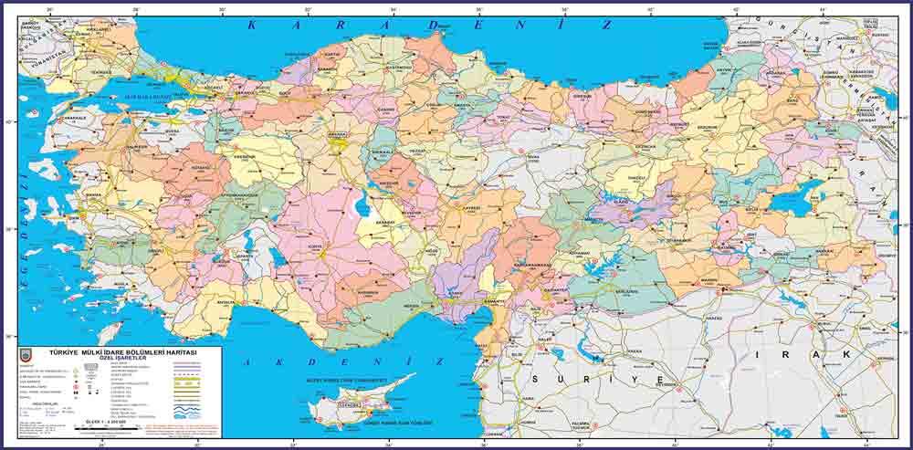 Türkiye Mülki İdare Bölümleri Haritası Okul Posteri