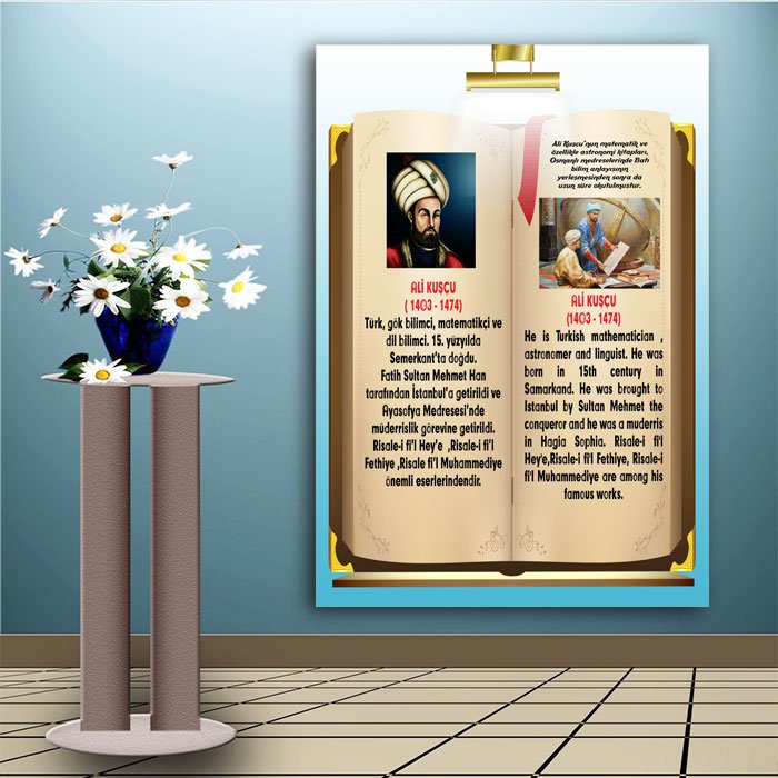 İngilizce Türkçe Türk Büyükleri Ali Kuşçu Ders afişi Poster