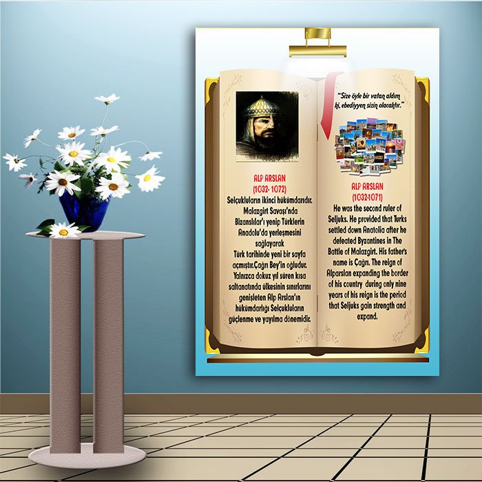 İngilizce Türkçe Türk Büyükleri Alparslan Ders afişi Poster