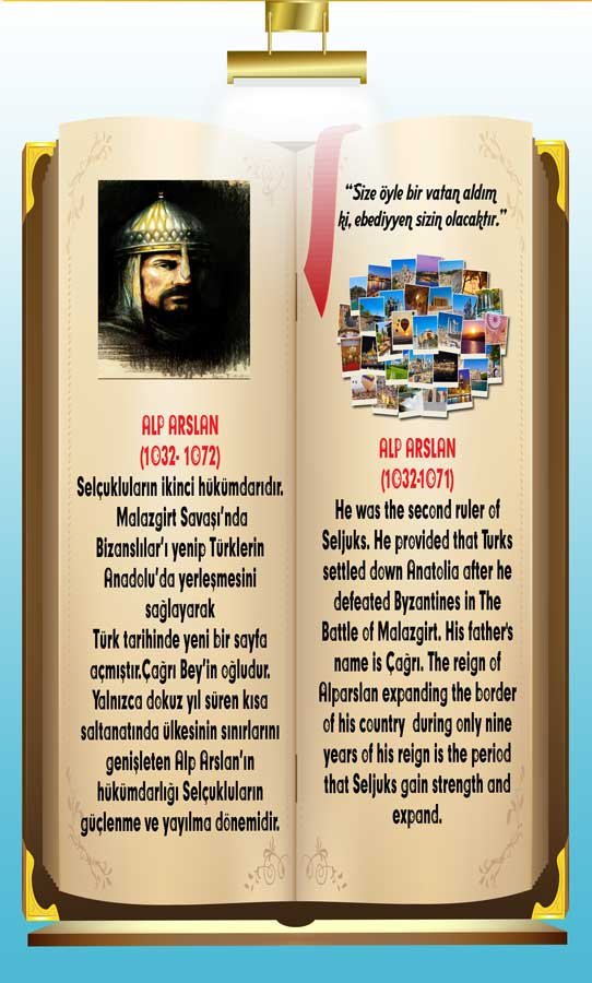 İngilizce Türkçe Türk Büyükleri Alparslan Ders afişi Poster