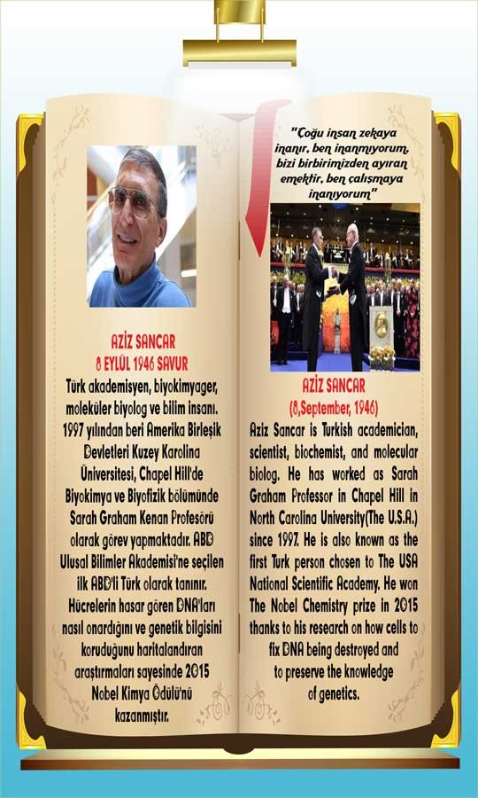 İngilizce Türkçe Türk Büyükleri Aziz Sancar Ders afişi Poster