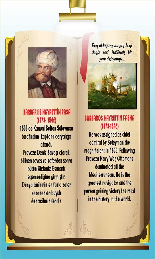 İngilizce Türkçe Türk Büyükleri Barbaros Hayrettin Ders afişi Poster