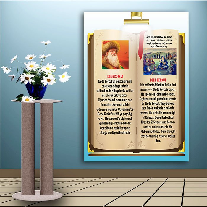 İngilizce Türkçe Türk Büyükleri Dede Korkut Ders afişi Poster