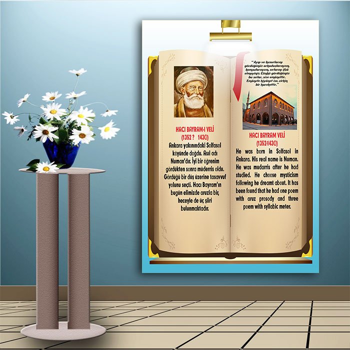 İngilizce Türkçe Türk Büyükleri Hacı Bayramı Veli Ders afişi Poster