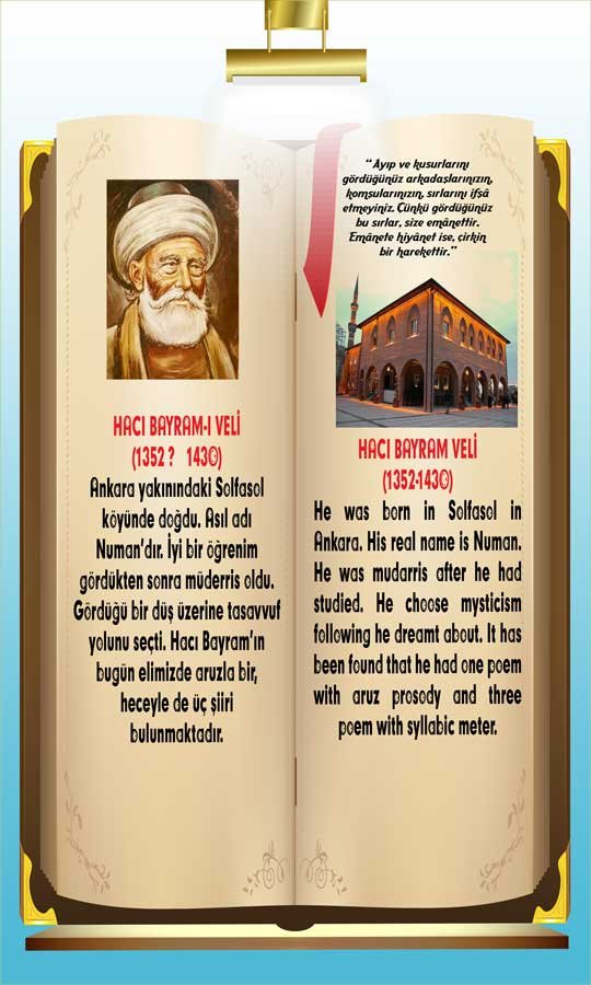İngilizce Türkçe Türk Büyükleri Hacı Bayramı Veli Ders afişi Poster