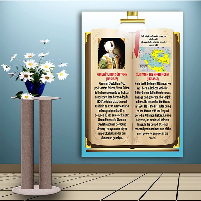 İngilizce Türkçe Türk Büyükleri Kanuni Sultan Süleyman Ders afişi Poster