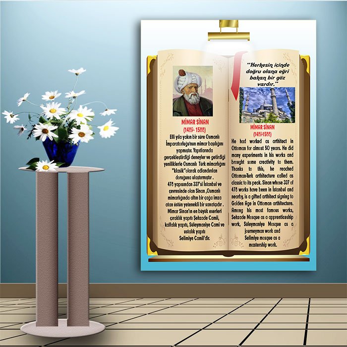 İngilizce Türkçe Türk Büyükleri Mimar Sinan Ders afişi Poster