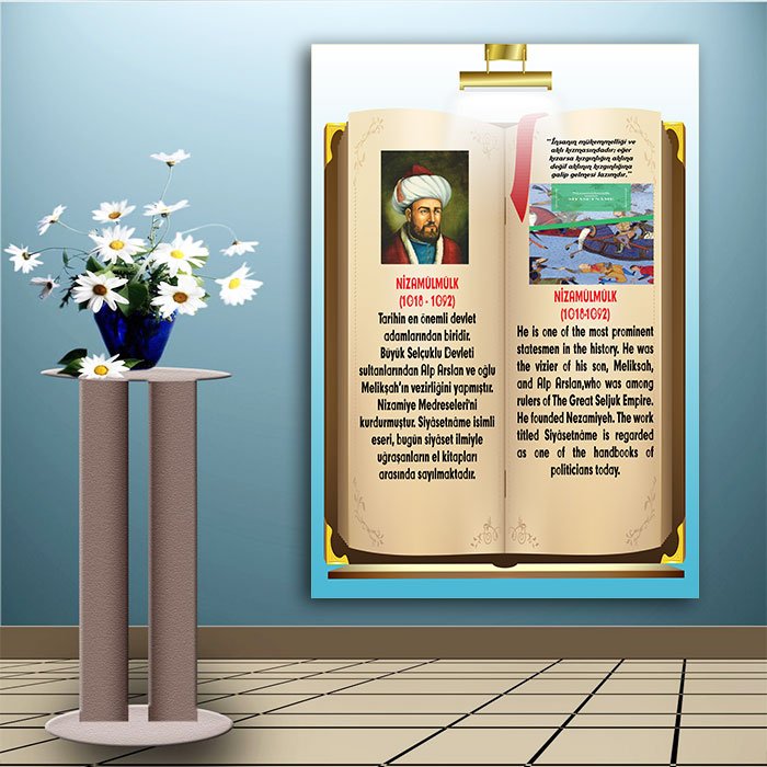 İngilizce Türkçe Türk Büyükleri Nizamül Mülk Ders afişi Poster