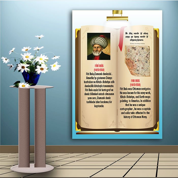 İngilizce Türkçe Türk Büyükleri Piri Reis Ders afişi Poster