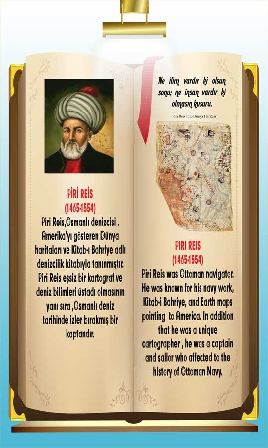 İngilizce Türkçe Türk Büyükleri Piri Reis Ders afişi Poster