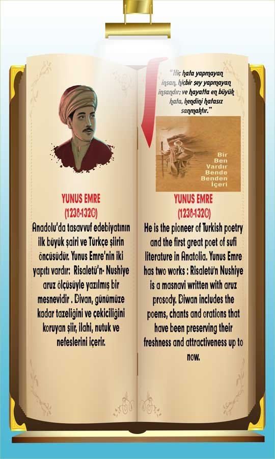 İngilizce Türkçe Türk Büyükleri Yunus Emre Ders afişi Poster