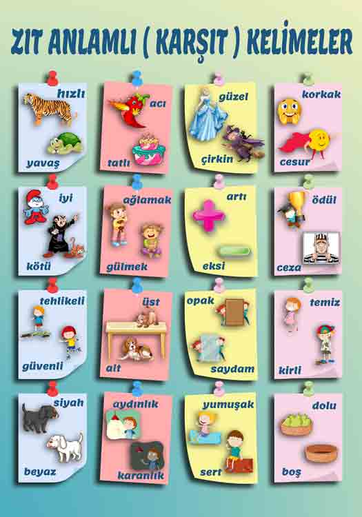 Zıt Anlamlı Kelimeler Okul Posteri