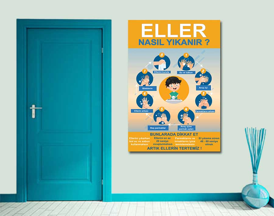 Eller Doğru Nasıl Yıkanır Okul Posteri Afişi