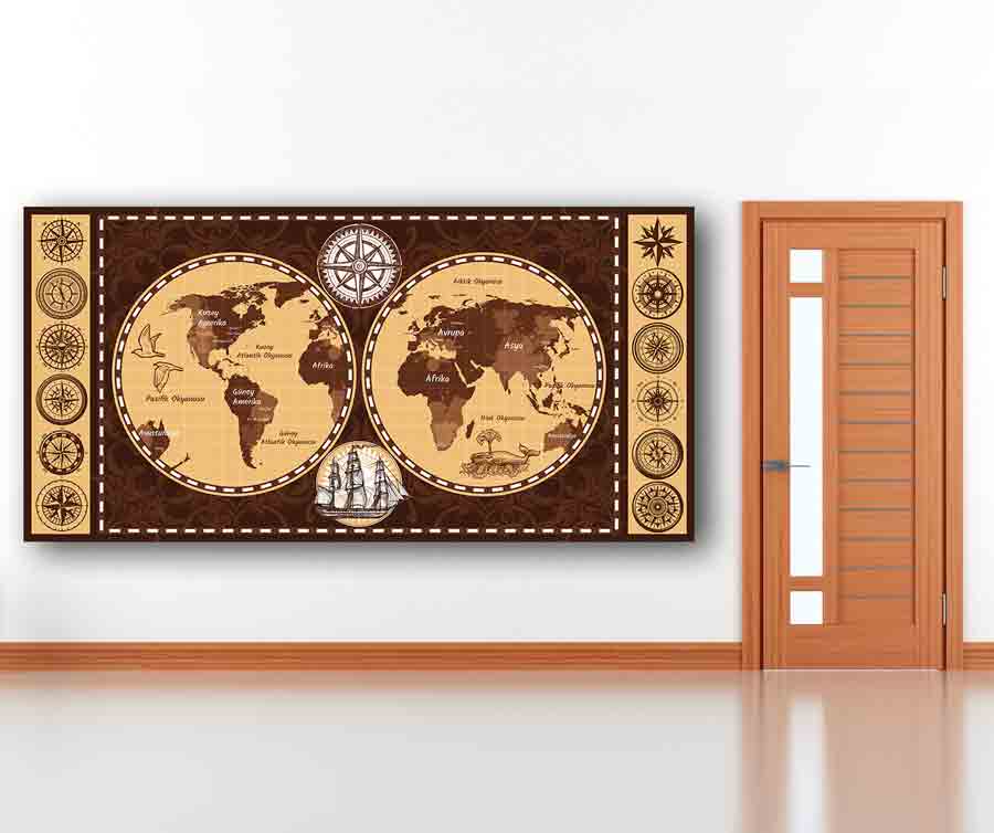 Vintage Dünya Haritası Okul Posteri