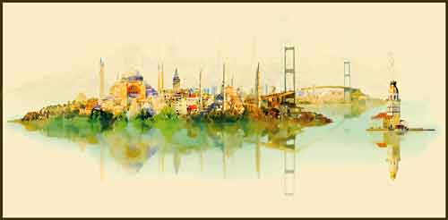 İstanbul Silüeti Manzarası Okul Posteri