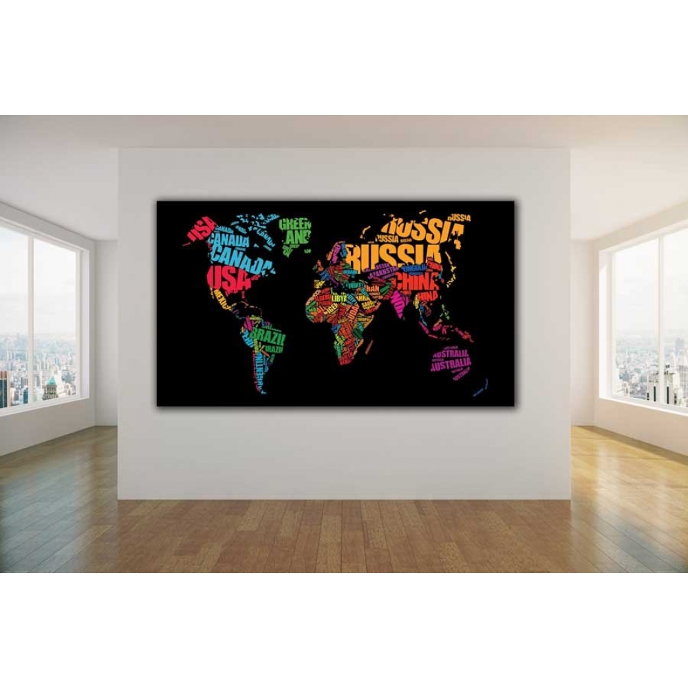Renkli Yazılarla Dünya Haritası Okul Posteri