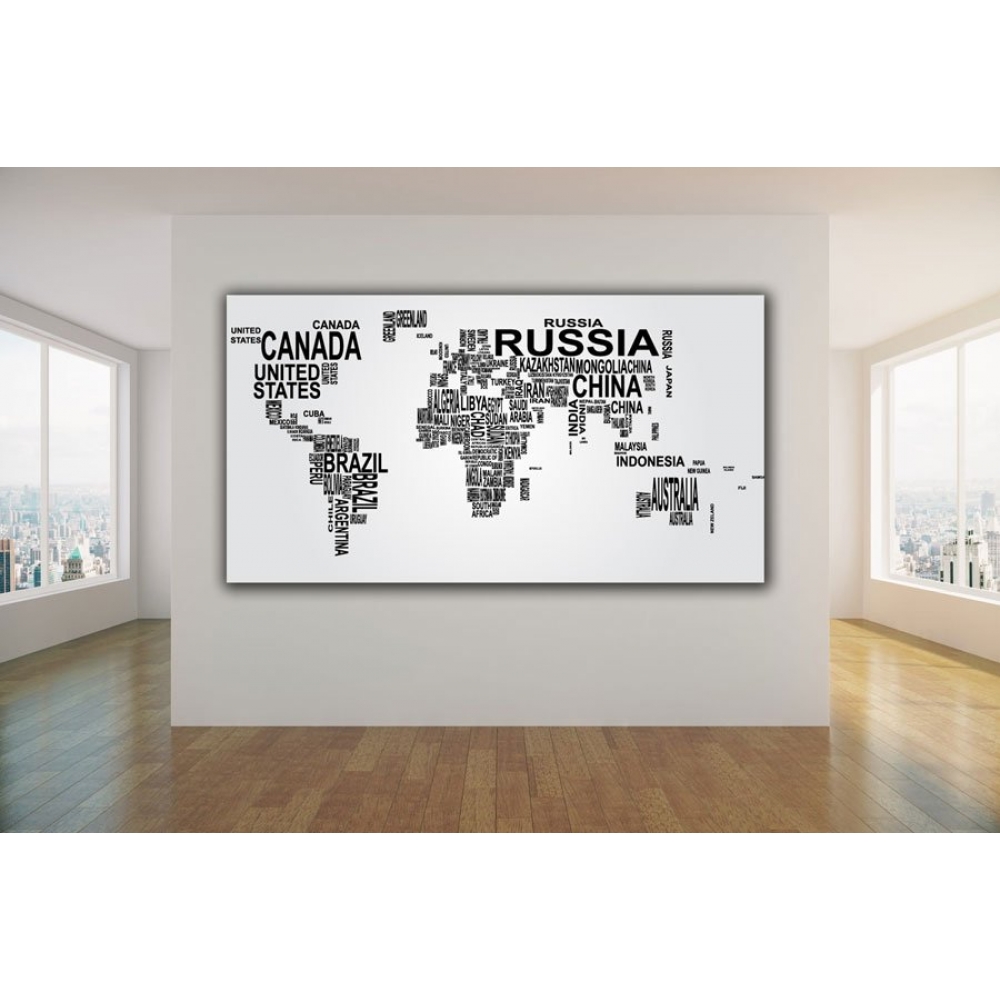 Siyah Beyaz Yazılarla Dünya Haritası Okul Posteri
