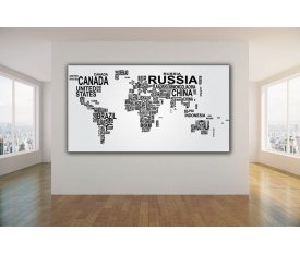 Siyah Beyaz Yazılarla Dünya Haritası Okul Posteri